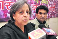 BJP state spokesperson Nirmal Kamal addresses the media in Jammu on Thursday. Tribune photo: Anand Sharma