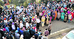Members of the United Forum of Bank Unions hold a demonstration in front of the State Bank of Patiala in Ludhiana on Friday