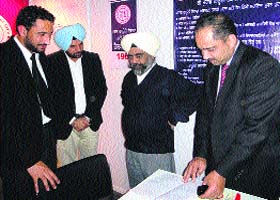 District and Sessions Judge HS Madan at the District Legal Services Authority stall at PITEX in Amritsar on Saturday