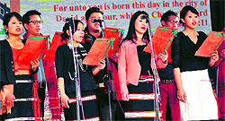 A group from Manipur sings carols as part of Christmas celebrations at St Stephens School, Sector 45, Chandigarh, on Saturday