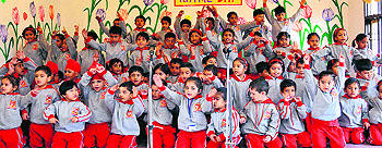 Tiny tots of Holy Child School, Panchkula, celebrate the Rhyme and Rhythm Day on Saturday