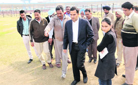 Deputy Commissioner Kamal Kishore Yadav along with other senior officials reviews arrangements ahead of the semifinals of the World Cup Kabaddi at the Multipurpose Stadium in Bathinda on Sunday.