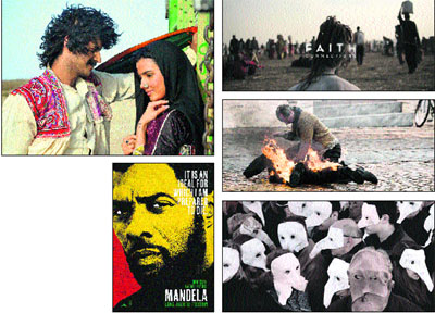 (clockwise from the top) Films like Jal, Faith Connections, The Burning Bush, The Fifth Season and Mandela: Long Walk To Freedom generated much interest at the IFFI