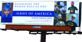 The hoarding rented by Sikh Sevak Society International and Connecticut Sikh Association in Hartford, Connecticut, US.