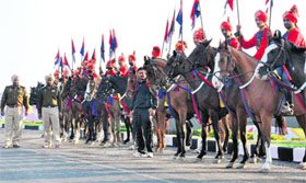 Police personnel rehearse for the Investors Summit in Mohali on Sunday.