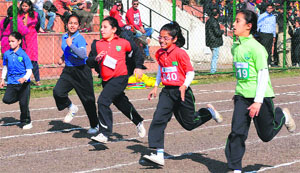 Students take part in an event during the Annual Athletics Meet at Sports Complex, Sector 7, Chandigarh, on Monday. 