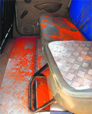 The red chilly power strewn inside the van