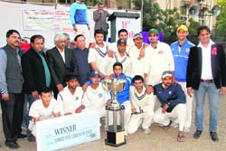 The Sonakshi Sports team that won the Youth Cup Cricket Tournament in Dehradun on Monday. A Tribune photograph