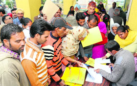 A large number of applicants turned up at Suwidha Centre as the staff of DC office resumed work after four days in Jalandhar on Monday.