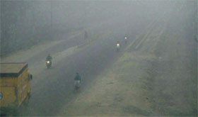 A thick blanket of fog in Doraha on Monday.