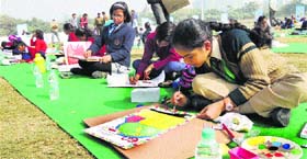 Students take part in a painting competition in Gurgaon on Tuesday