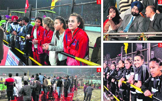 1. Members of the Denmark team watch the proceedings; 2. Tejvir Singh, District and Sessions Judge, Bathinda, along with his wife; 3. New Zealand girls kabaddi team is all attention; 4. Spectators watch the semi-final match of the World Kabaddi Cup on Wednesday