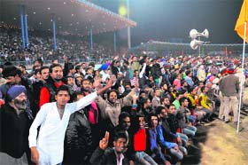 Spectators enjoy the World Kabaddi Cup matches in Bathinda on Wednesday