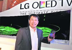 Soon Kwon, managing director of LG India, at the launch of curved OLED TV and smartphone 