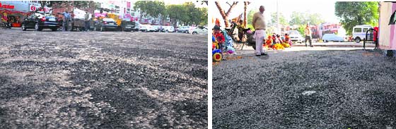 Newly re-carpeted parking area in Sector 19; and freshly made road in Khuda Ali Sher in Chandigarh. Tribune photos: Manoj Mahajan