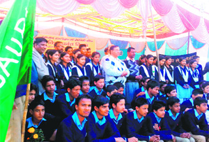 Students participate in a function held at Government Inter-College, Maldevta, near Dehradun, on Wednesday.
