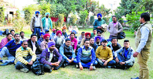 Drivers and conductors of the city bus service hold a meeting in Ludhiana on Wednesday