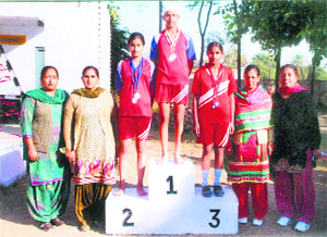 Winners of the annual athletics meet being felicitated at Khalsa Girls Senior Secondary School in Kila Raipur.
