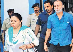 Tarun Tejpal comes out of the district and sessions court in Panjim on Wednesday