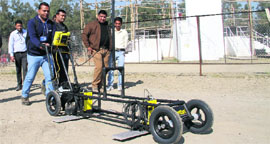 A ground-penetrating radar being used to track any possible underground object at the Parade Ground in Dehradun on Thursday ahead of Narendra Modis rally.
