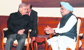 Pakistan Punjab CM Shahbaz Sharif with PM Manmohan Singh in New Delhi on Thursday.