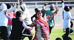 Artistes rehearse for the closing ceremony of World Cup Kadaddi at Guru Nanak Stadium. Tribune Photo: Himanshu Mahaja