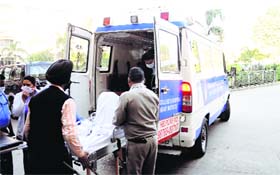 The victim being taken in an ambulance to Chandigarh airport from Ludhiana on Thursday
