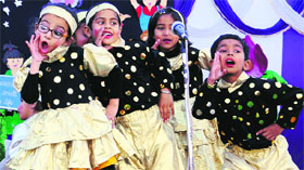 Tiny tots present an item during the annual function of Sant Isher Public School, Phase VII, Mohali, on Friday.