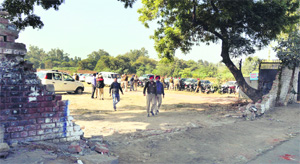 The wall of the Government College for Girls, which has been demolished to create more parking space during the closing ceremony of World Cup Kabaddi. 