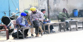 Touts working on the road outside the Civil Surgeon's office in Amritsar on Saturday.