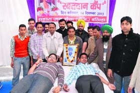 Noble act: A blood donation camp was organised by the NGO Sahara Jan Sewa in Bathinda on Saturday