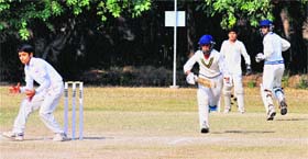 A match in progress between Manav Mangal school and St Soldier School at St Johns High School, Sector 26, Chandigarh, on Saturday
