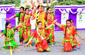Perfect poise: Students present a cultural item during the annual day function of Sant Ishar Singh Public School, Phase VII, in Mohali on Saturday