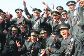 The Gentlemen Cadets rejoice at the Somanth stadium after passing out of the Indian Military Academy in Dehradun on Saturday