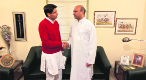 Member of Parliament from Rohtak Deepender Singh Hooda (left) with Union Minister for Human Resource Development Pallam Raju in New Delhi on Saturday. 
