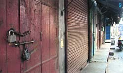 Shops closed in Gur Mandi in protest against the rate of property tax on commercial buildings in Jalandhar. Tribune Photo