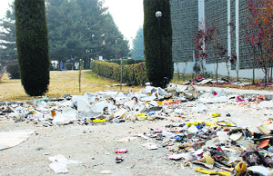 Garbage strewn at the venue of the Kashmir International Film Festival in Srinagar on Saturday.
