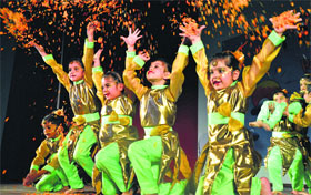 Students of Sat Paul Mittal School present a cultural programme during the annual function of the school in Ludhiana on Saturday.