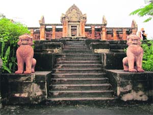 A replica of the 900-year-old Preah Vihear temple, exquisitely decorated, is reminiscent of Angkor Wat temple complex devoted to Lord Shiva
