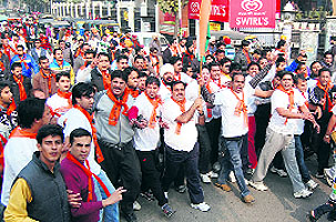 Political temperature soars: BJP workers and leaders take part in the Run for Unity march in Amritsar on Sunday