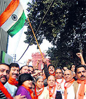Political temperature soars: BJP workers and leaders take part in the Run for Unity march in Amritsar on Sunday