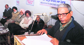 A speaker during the seminar on democratic rights at the Teachers Home in Bathinda on Sunday.