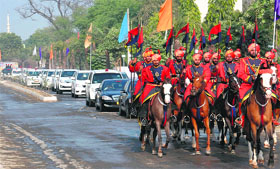 The cavalcade of the Chief Minister of Pakistan Punjab Shahbaz Sharif during his visit to Badal village on Sunday.