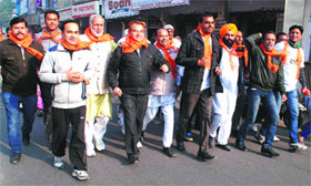 Members of the Bharatiya Janata Party Yuva Morcha hold Run for Unity March in Bathinda on Sunday.