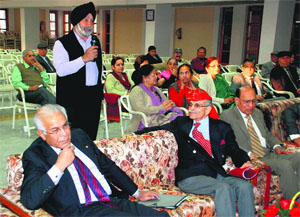 Ex-servicemen take part in a seminar in Panchkula on Sunday.