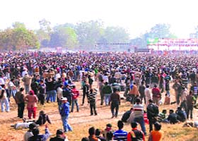 A view of empty spaces at the rally venue in Dehradun on Sunday