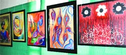 Art work on display during an exhibition which concluded in Bathinda on Sunday. A Tribune photograph