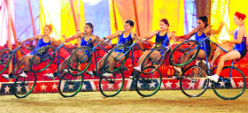 Girls perform at Great Bombay Circus, Dasehra Ground, Phase VIII, Mohali.