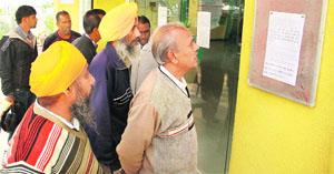 Applicants at the Suwidha Centre in Jalandhar on Monday. 