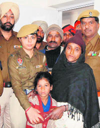 Kajal with her mother in Jalandhar on Monday. 